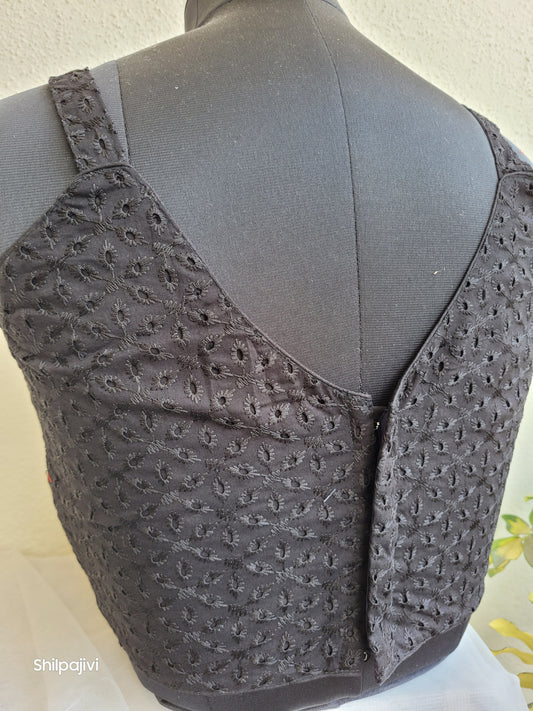 Noodle Strap Black Chikankari Readymade Blouse