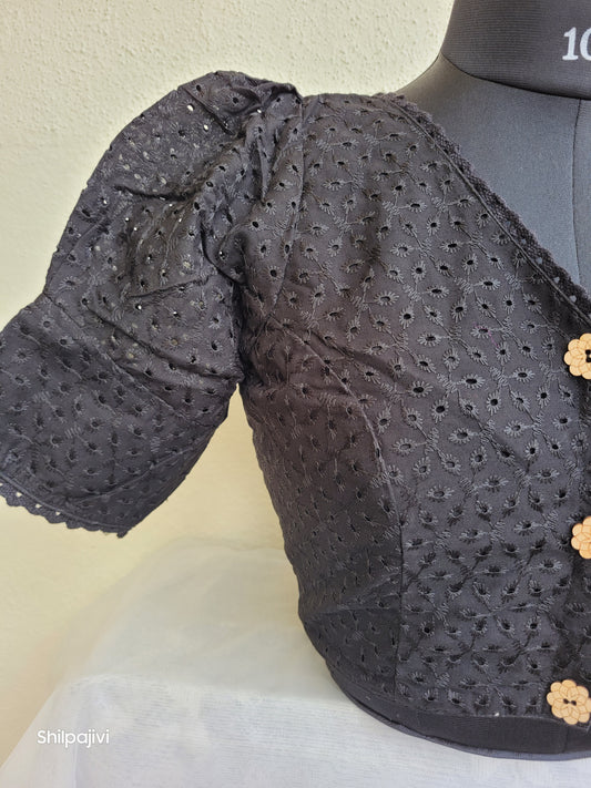 Black chikankari Puff sleeves readymade Non padded blouse