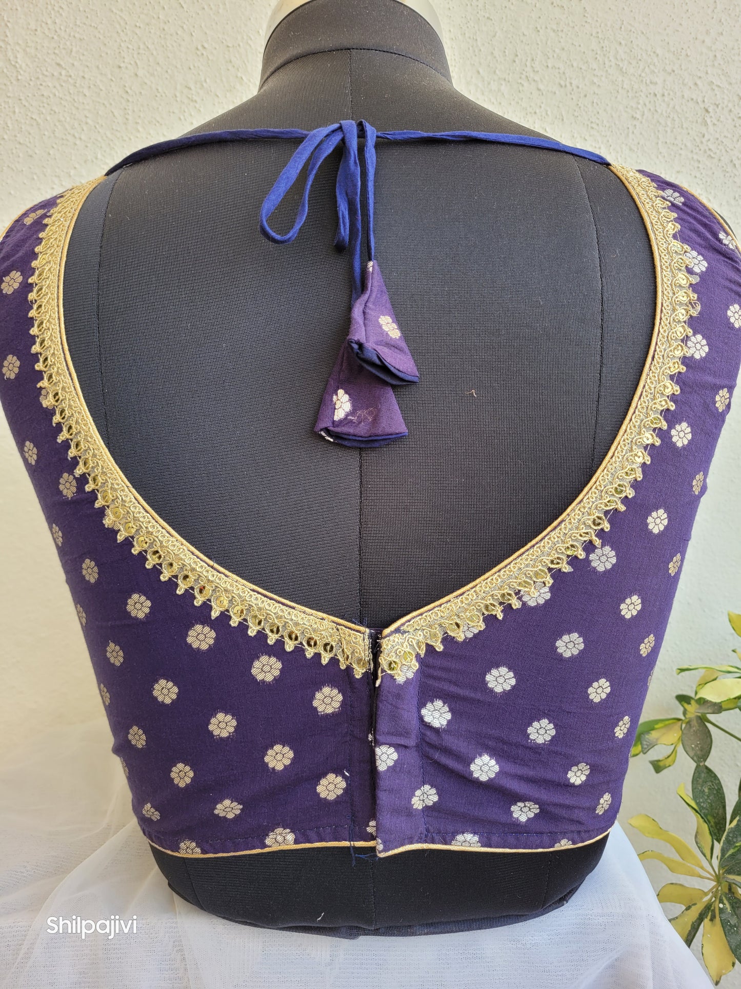 Silk Butta sleeveless padded Blue Blouse