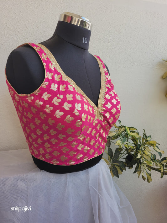 Silk Butta sleeveless padded Pink Blouse