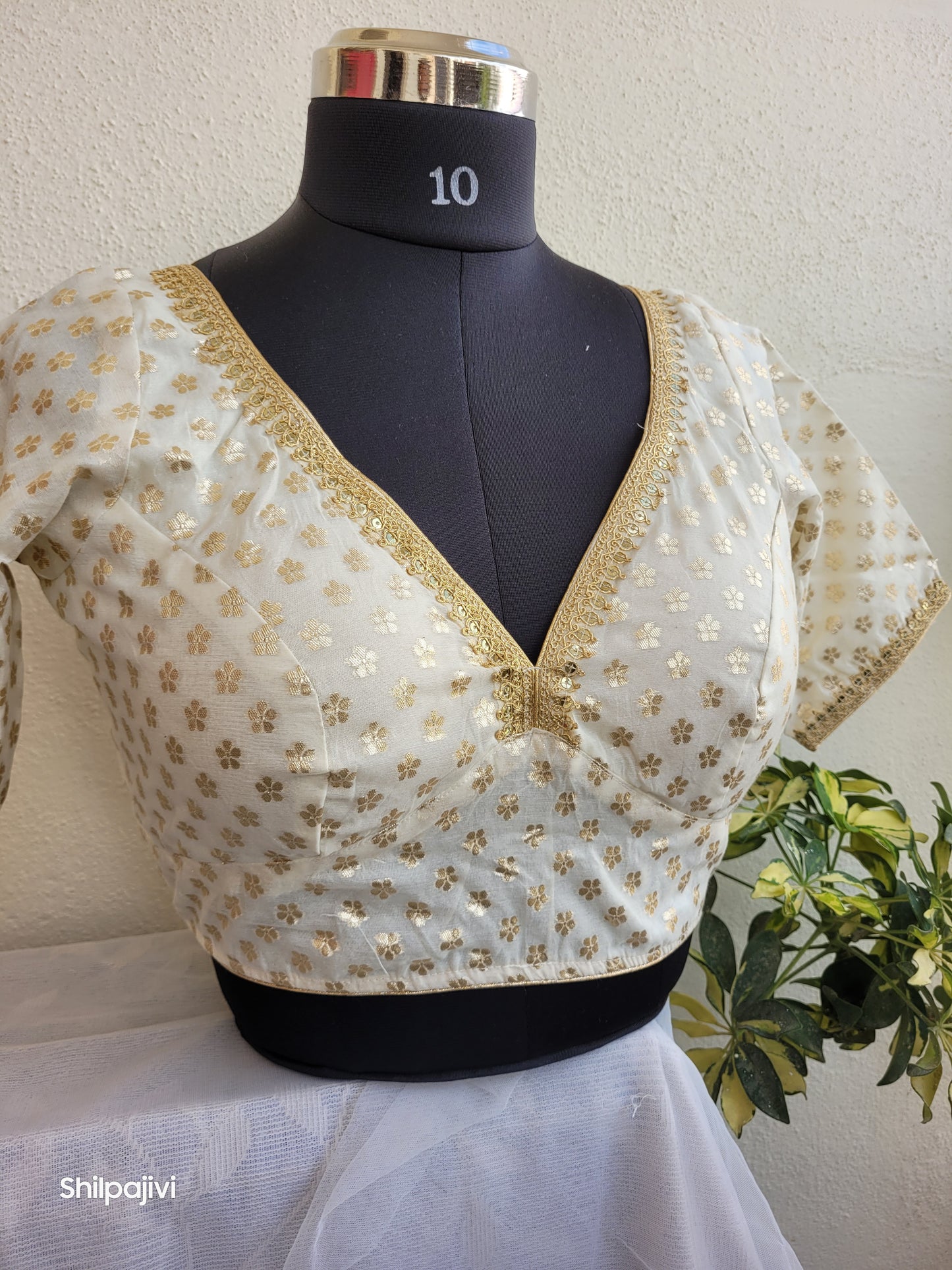 Silk Small Zari Butta Blouse with Sequence Lace work