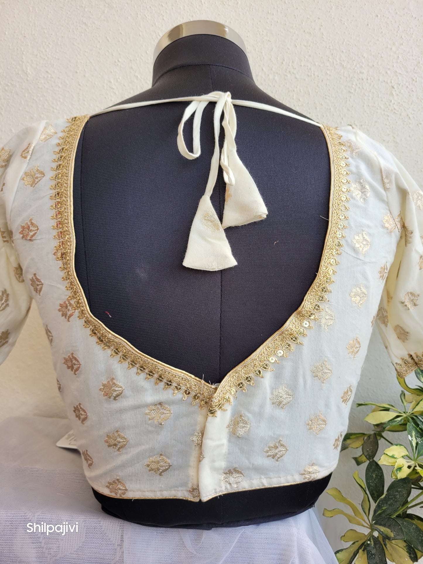 Silk Bindi Zari Butta Blouse with Sequence Lace work