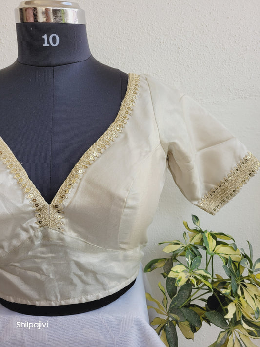 Shimmery offwhite Tissue Silk Blouse with Sequence Lace