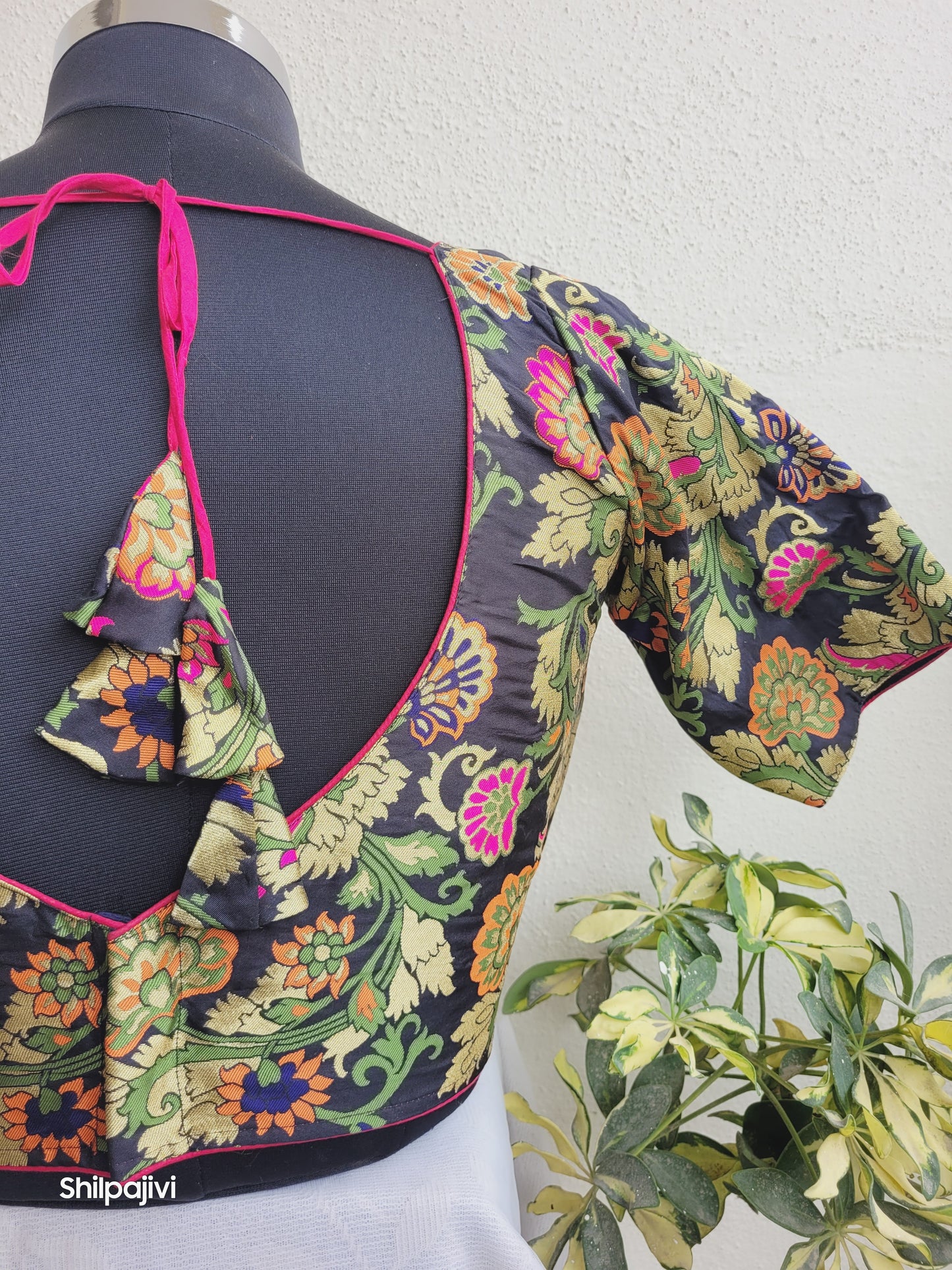 Black Banaras Silk Jacquard Readymade Blouse