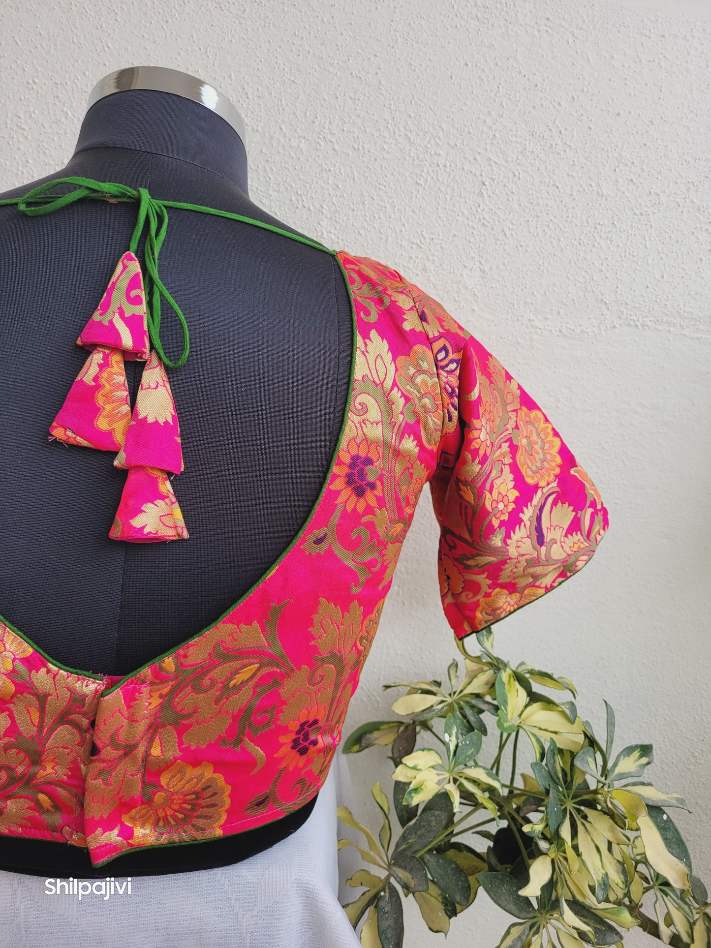 Pink Banaras Silk Jacquard Readymade Blouse