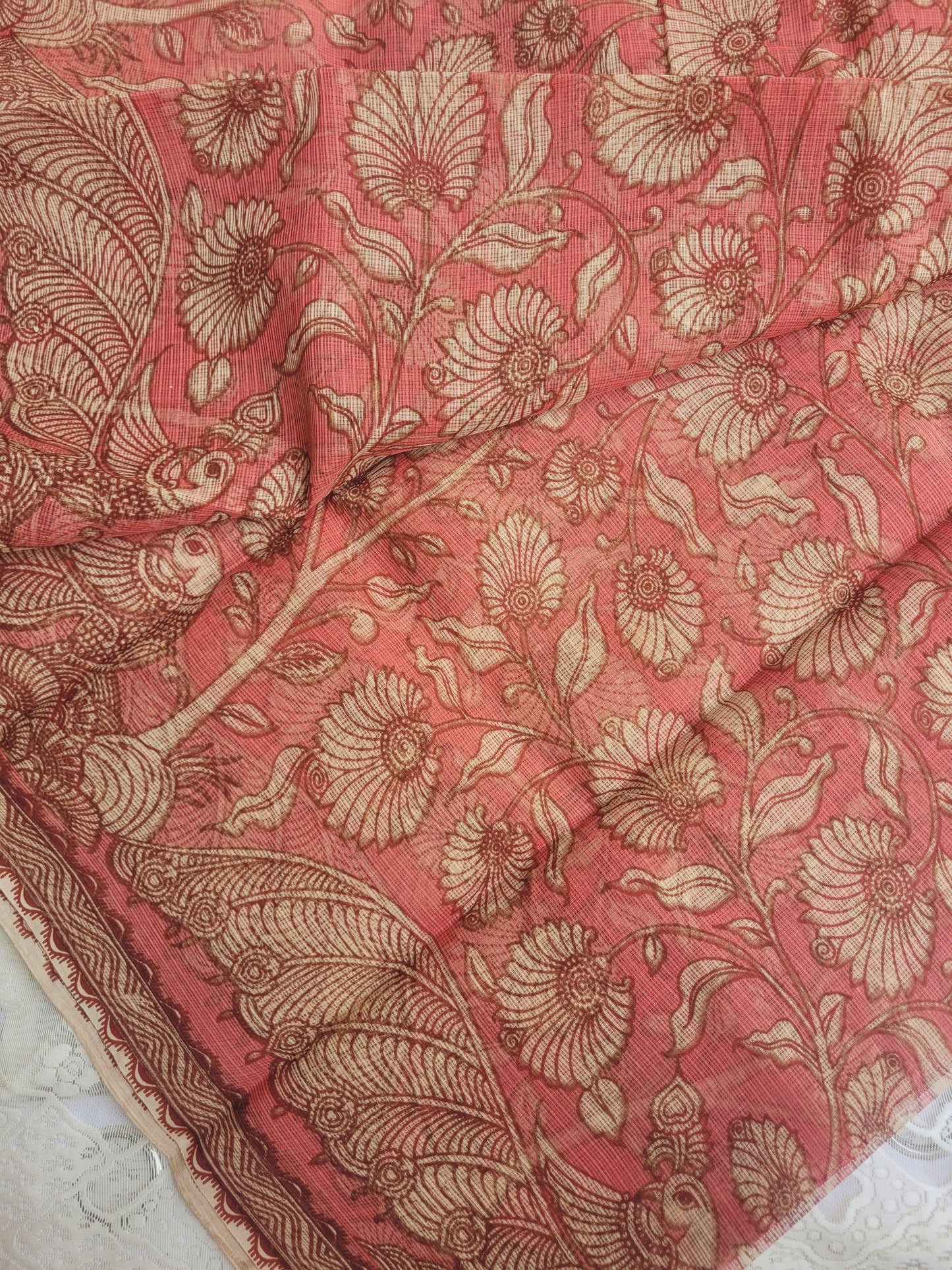 Kalamkari Kota cotton saree - without blouse (English pink)