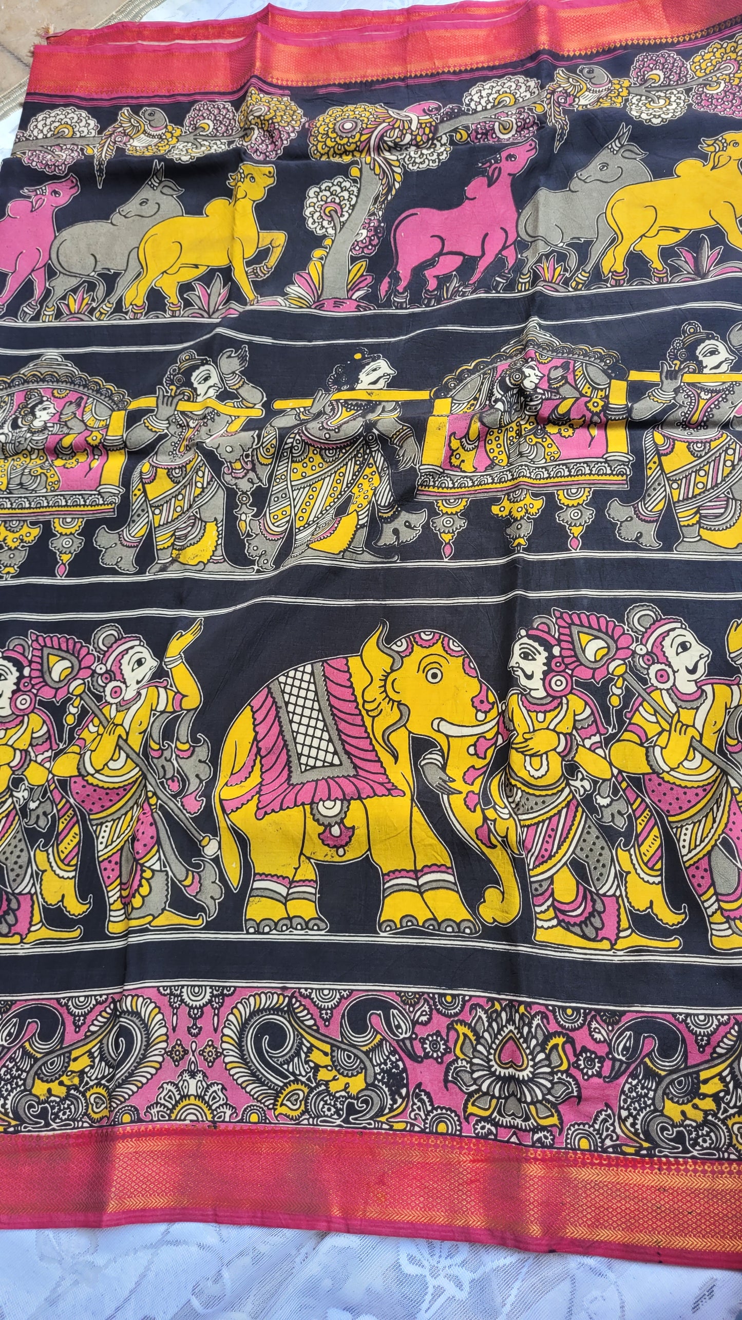 Pink Kalamkari Screen Printed Chennur Silk saree - Katha