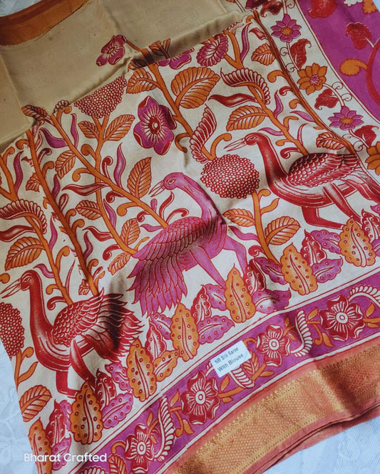 Kalamkari Nizam Border Printed Saree 4