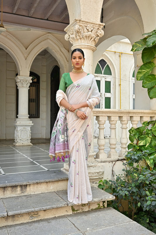 Semi Muga Silk Saree - Green Pichwai