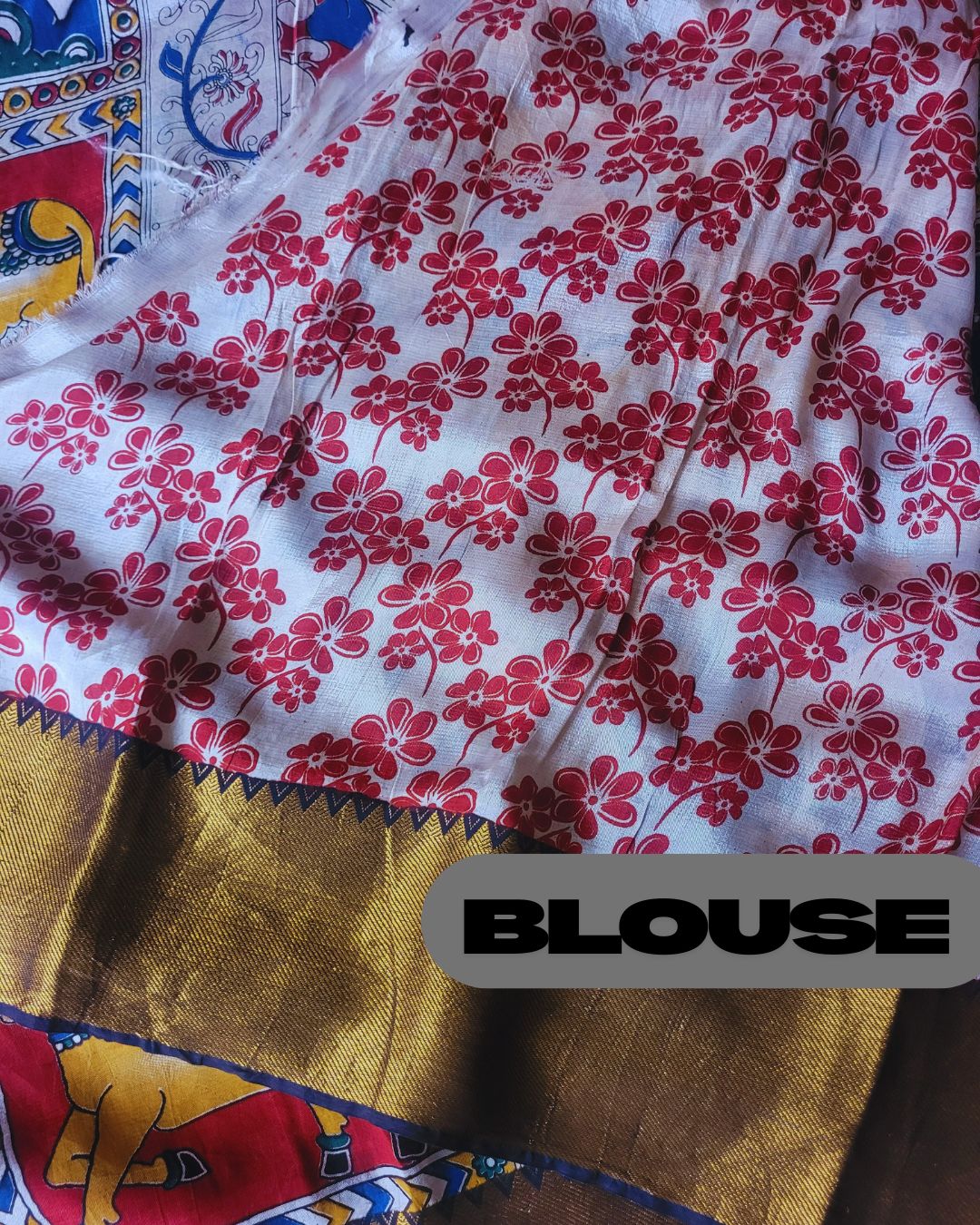 Kalamkari Kanchi border mangalagiri silk saree - Nandi Multi block