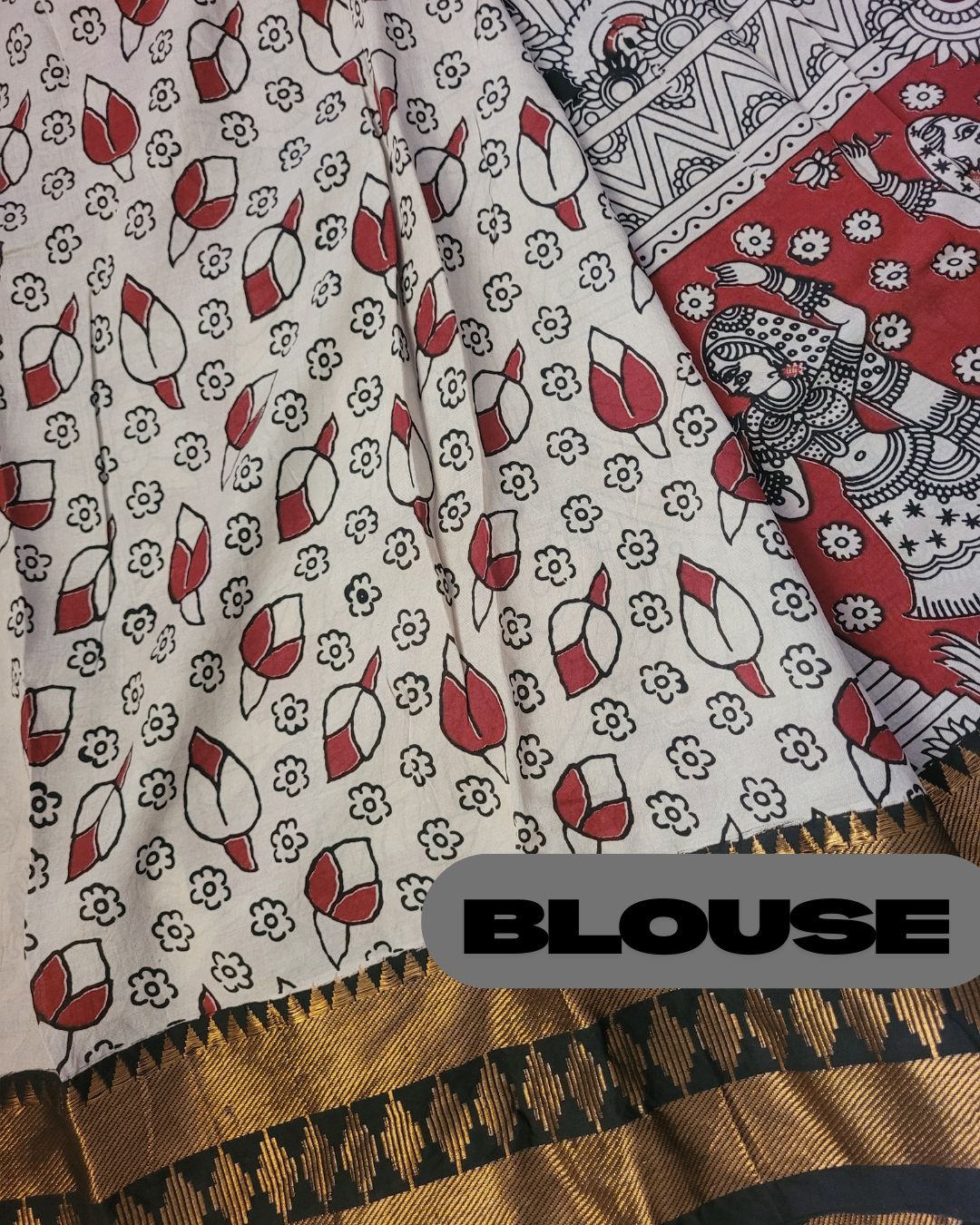 Black Kanchi Temple Border Kalamkari Screen Printed Chennur Silk saree - Veena