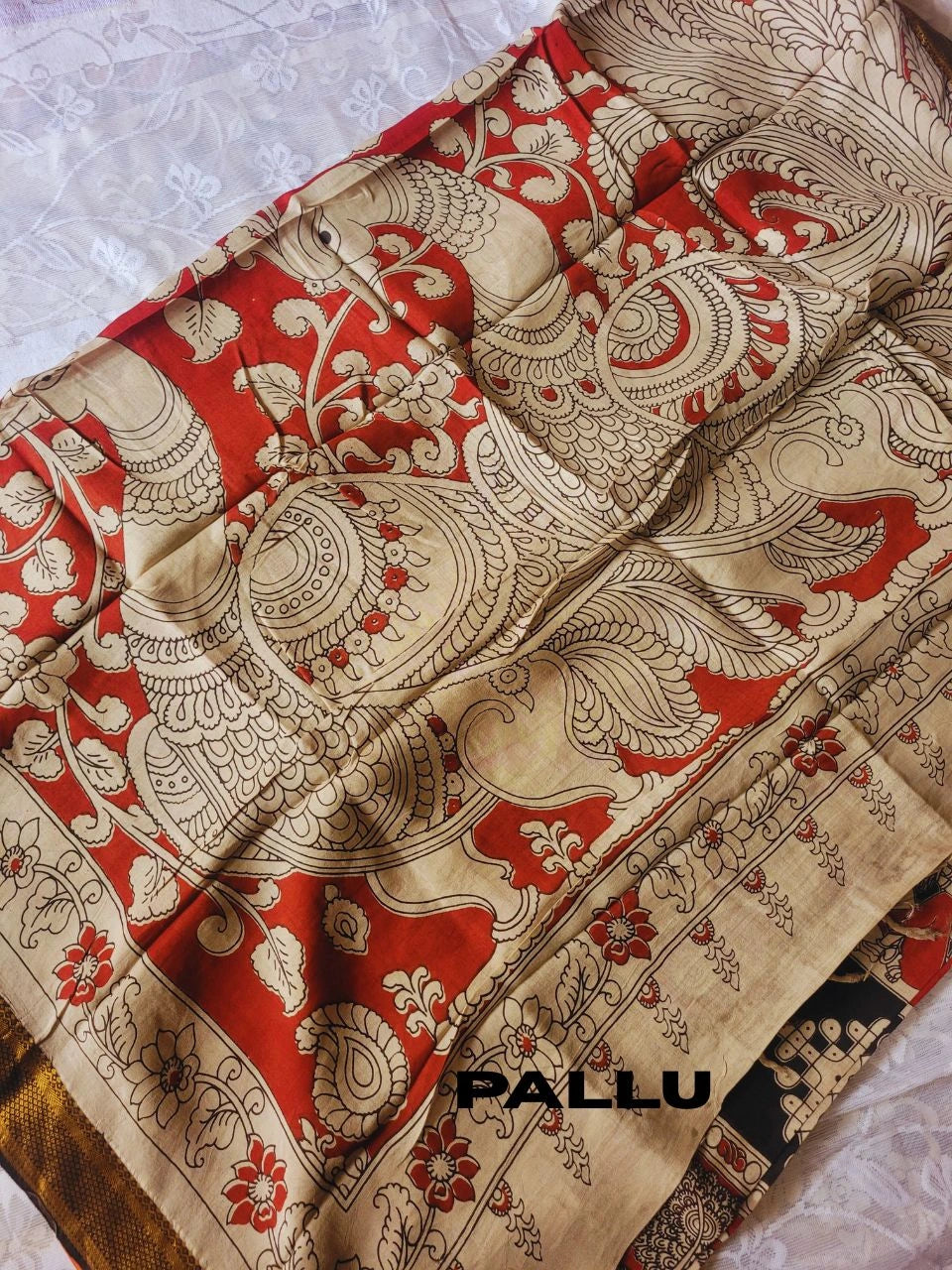 Kalamkari chennur silk saree with zari border -gudiya