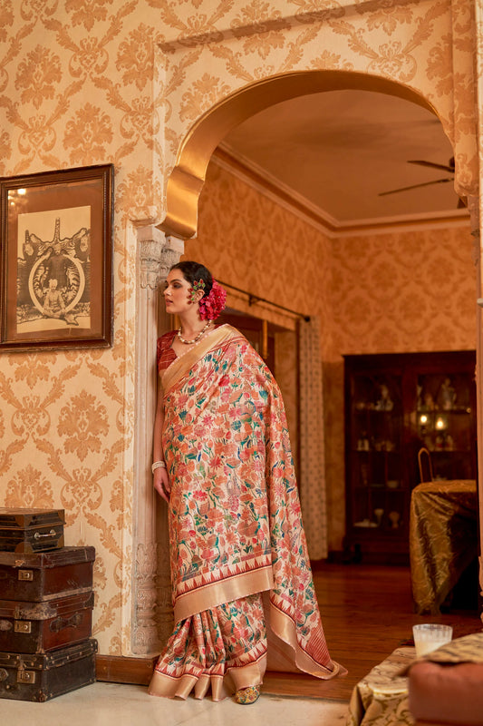 Kalamkari Digital Printed Semi Silk Saree - lotus print