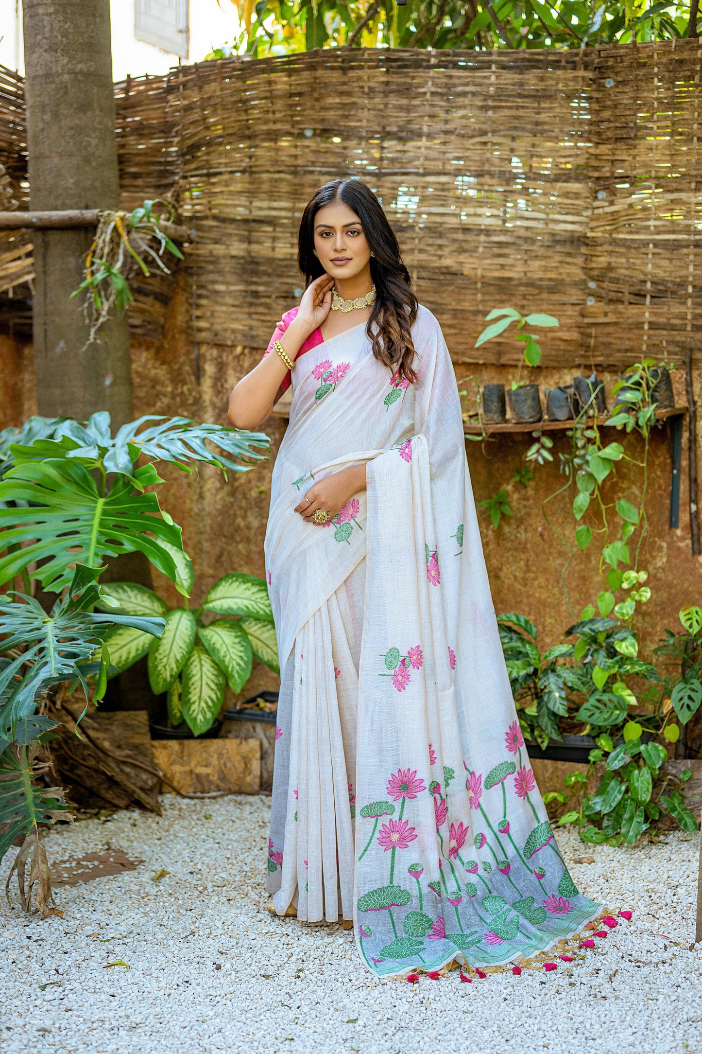 Semi Muga Silk Saree - Pink Lotus