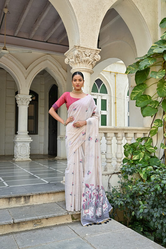 Semi Muga Silk Saree - Pink Pichwai