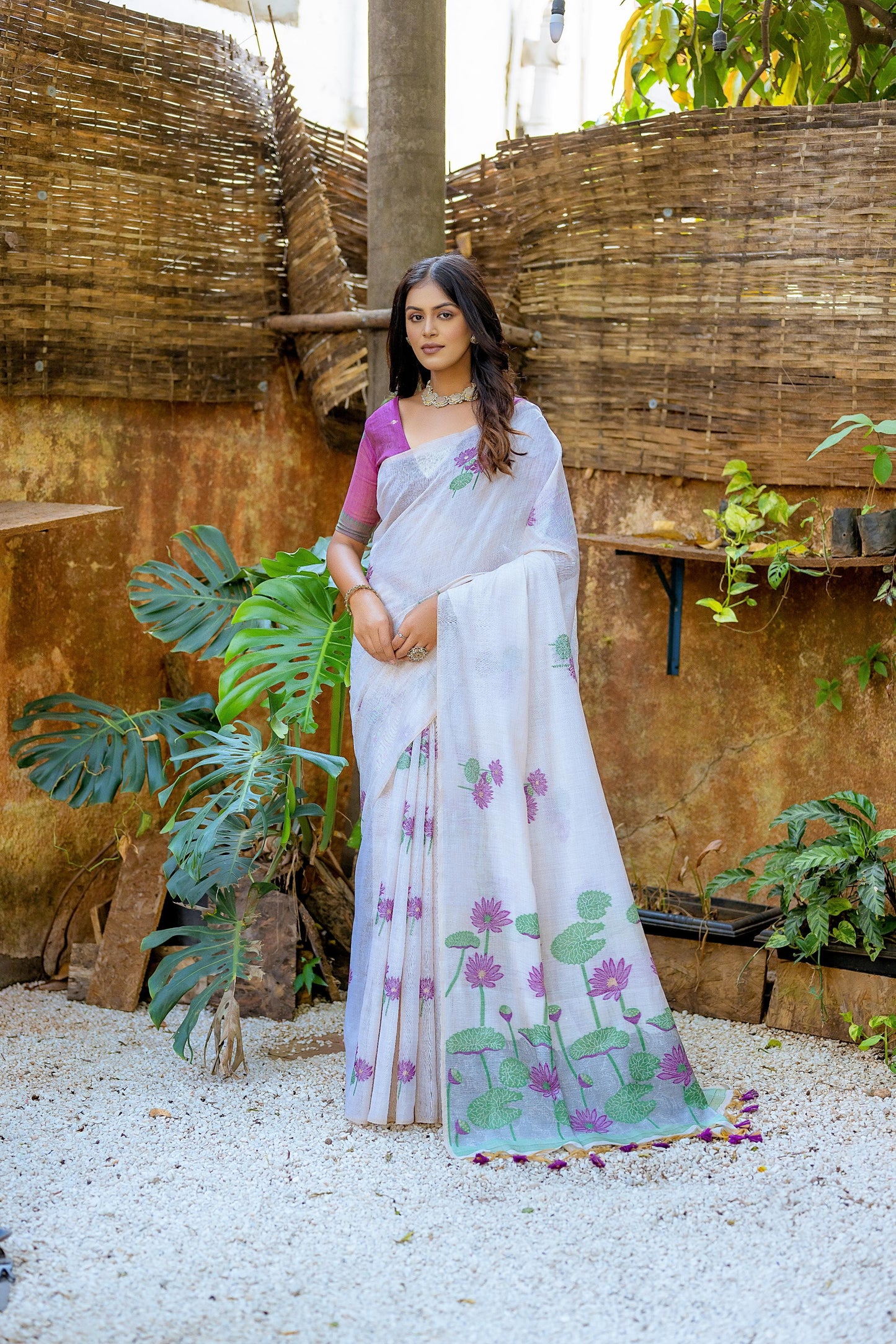 Semi Muga Silk Saree - Purple Lotus