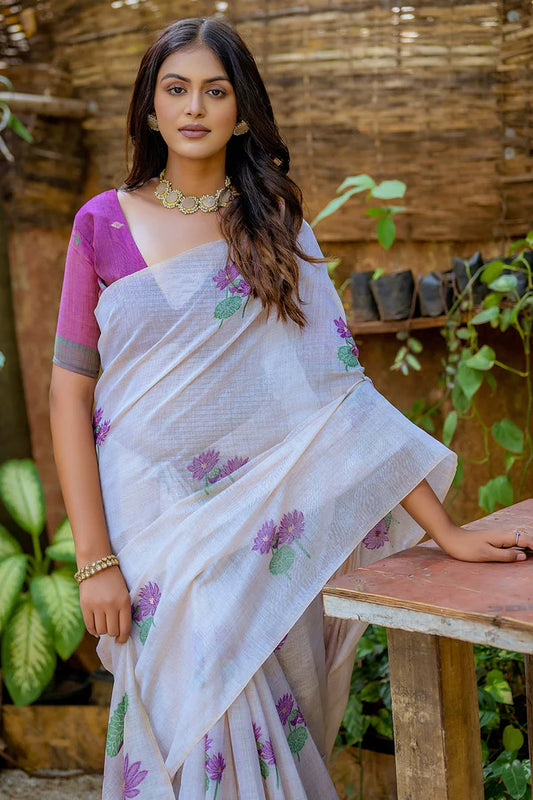 Semi Muga Silk Saree - Purple Lotus