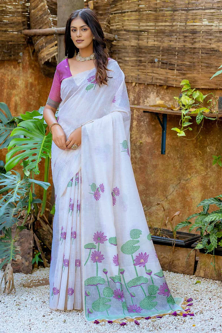 Semi Muga Silk Saree - Purple Lotus