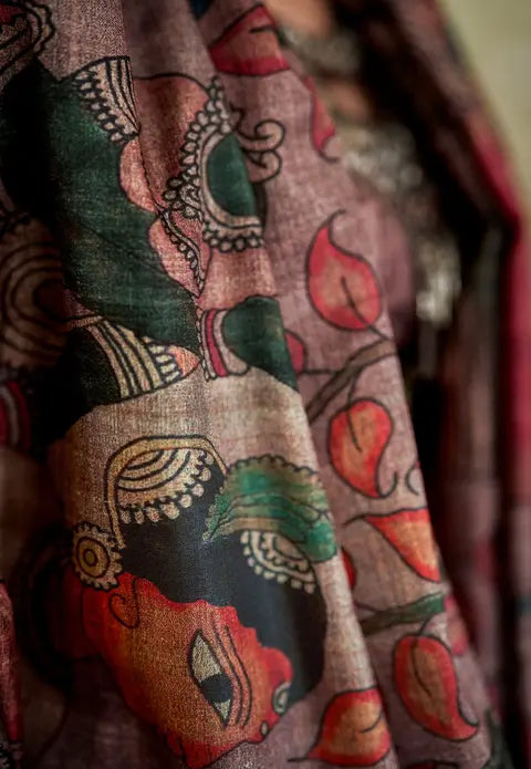 Kalamkari Digital Printed Semi Chanderi Silk Saree - Chitrapata