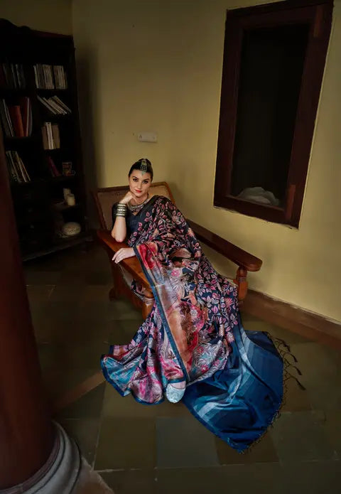 Kalamkari Digital Printed Semi Chanderi Silk Saree - Chitra