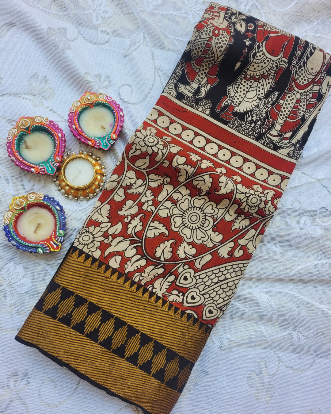 Kalamkari Mangalagiri silk Kanchi border saree