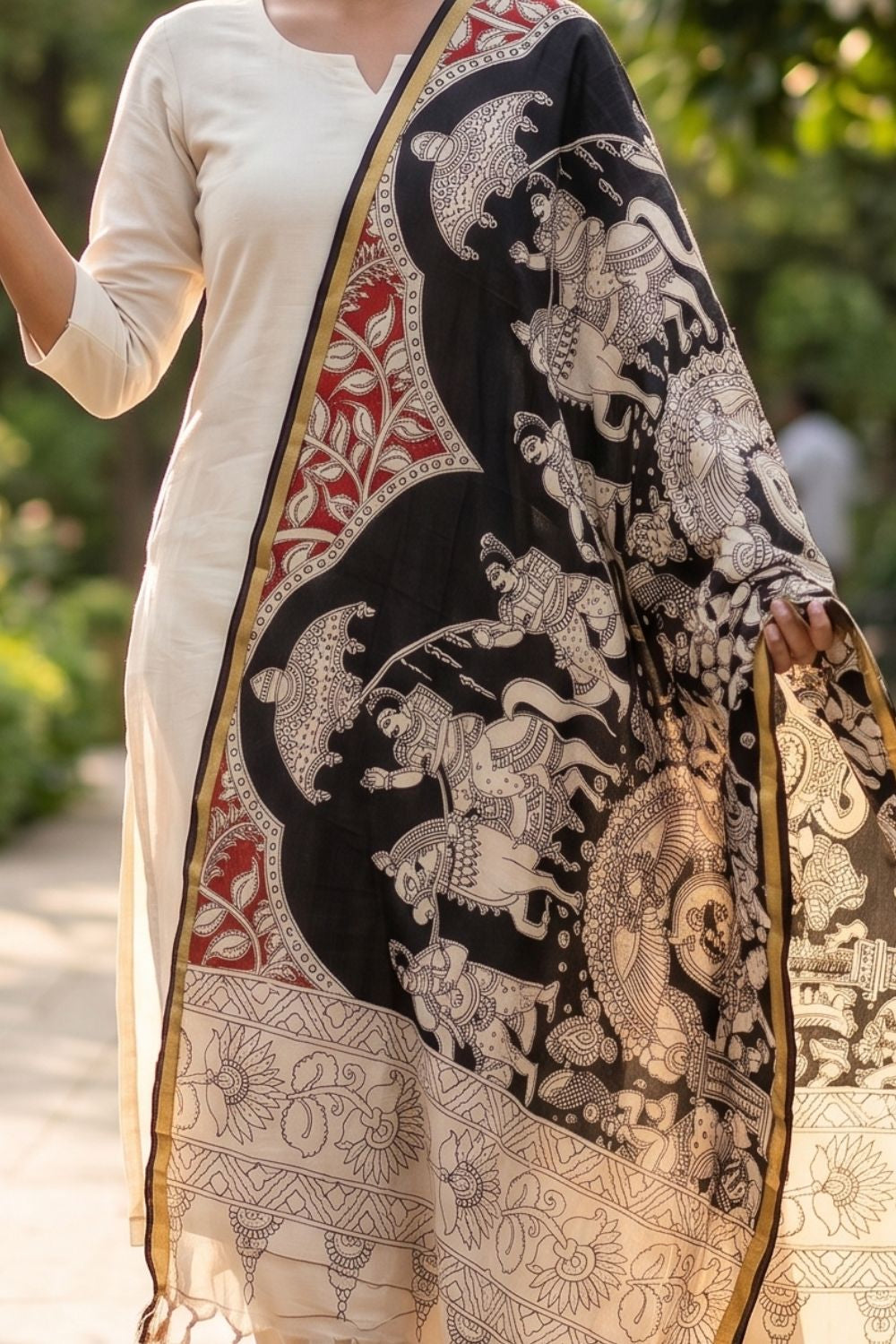 Kalamkari silk chanderi dupatta - rath