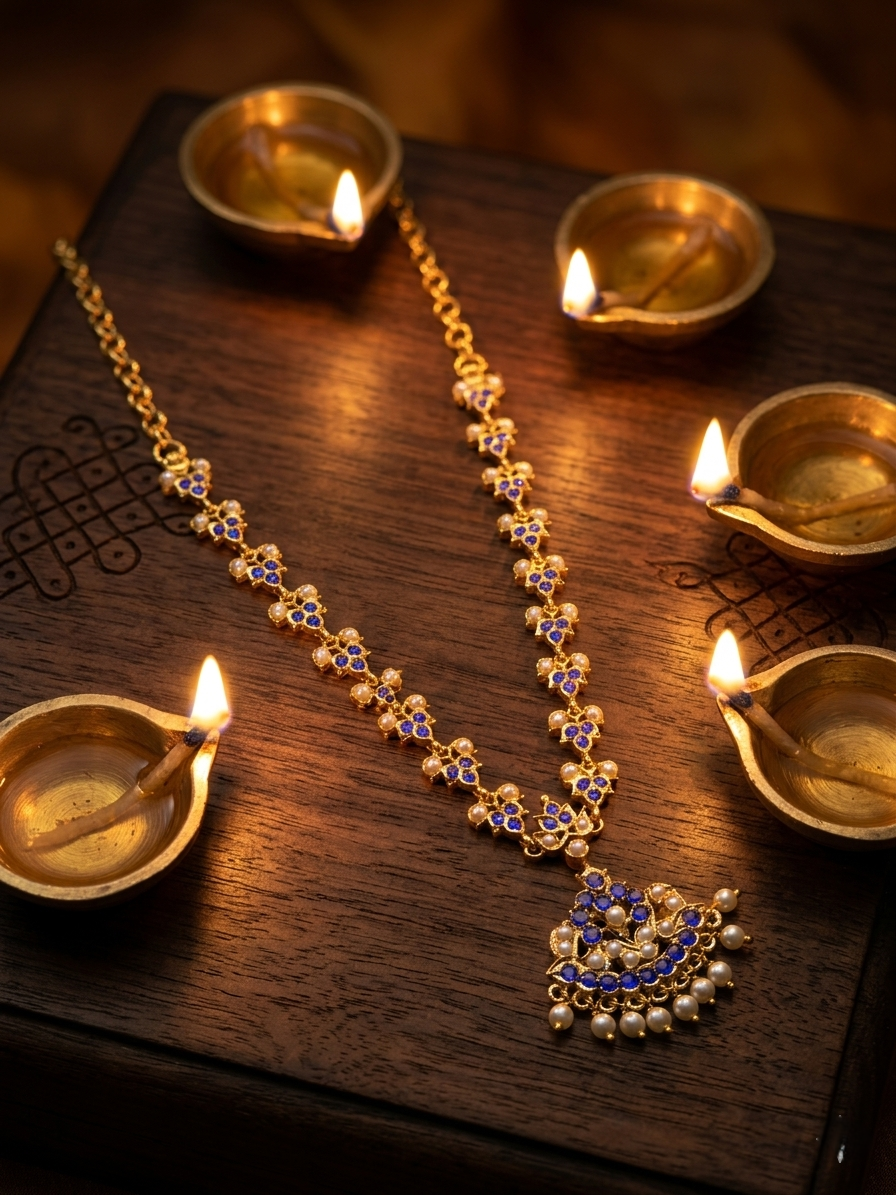 Vintage style panchaloham attigai purple and pearl necklace