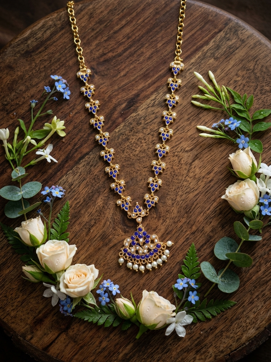 Vintage style panchaloham attigai purple and pearl necklace