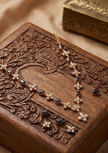 Vintage style panchaloham black and white AD Necklace