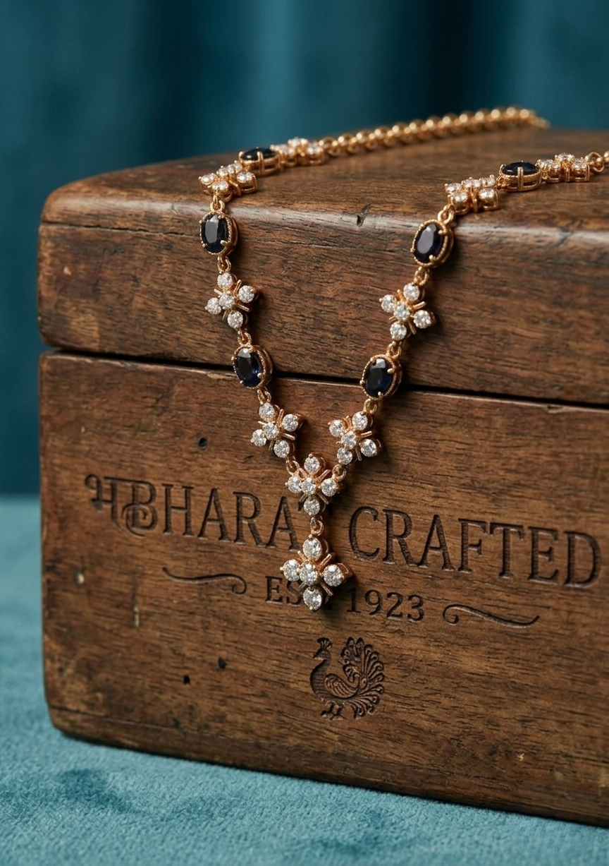Vintage style panchaloham black and white AD Necklace