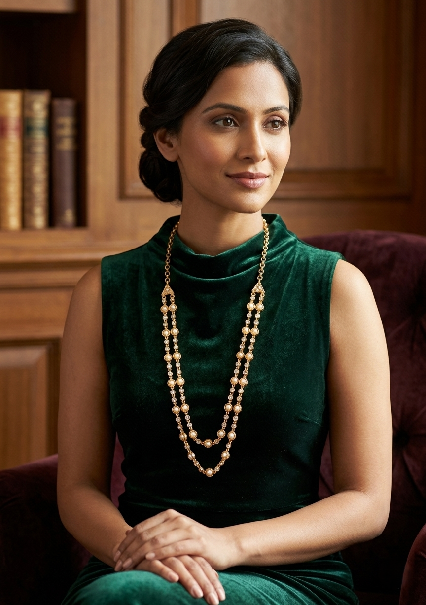 Vintage style dual line pearl panchaloham Necklace