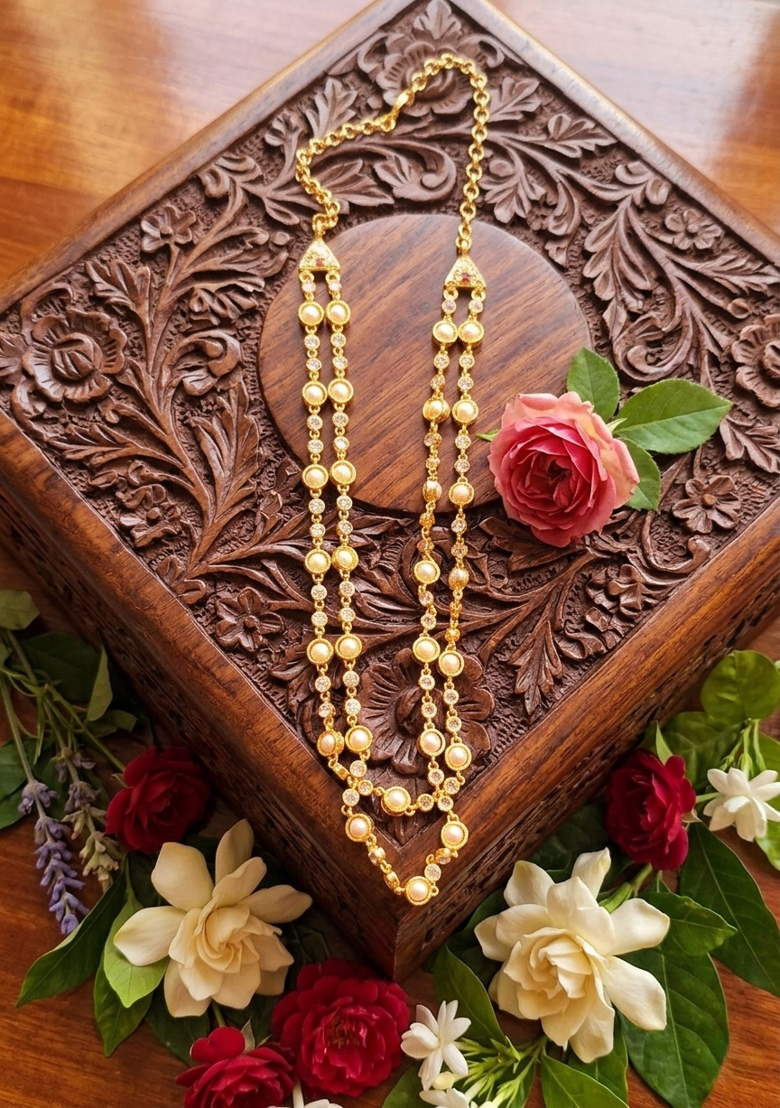 Vintage style dual line pearl panchaloham Necklace