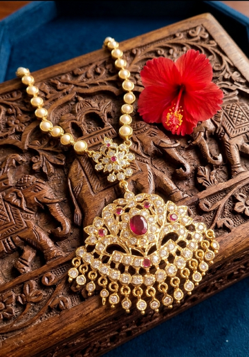 Panchaloham pearl  long haram with vintage big pendent