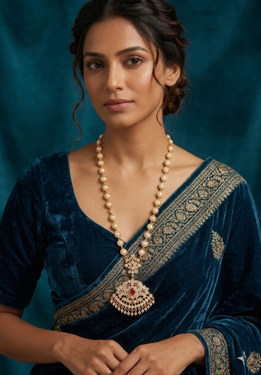 Panchaloham pearl  long haram with vintage big pendent