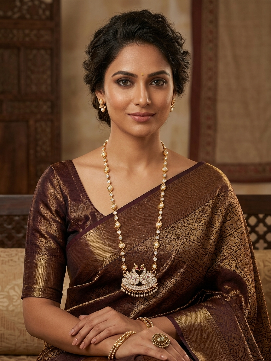 Vintage style panchaloham pearl haram with swan pendent