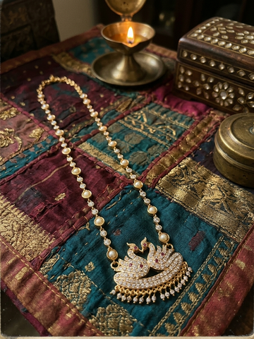 Vintage style panchaloham pearl haram with swan pendent