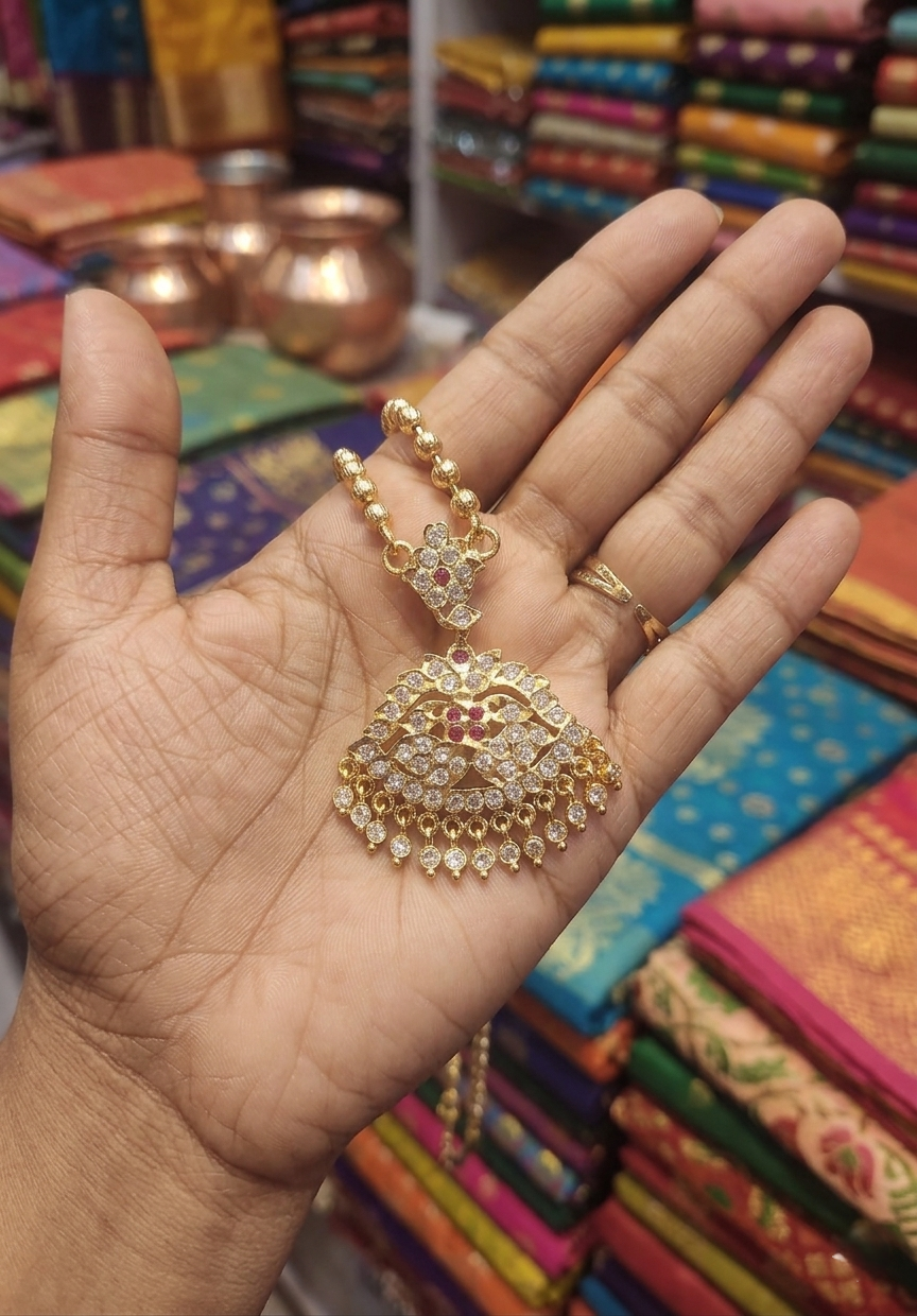 Vintage style panchaloham balls chain long haram with pendent