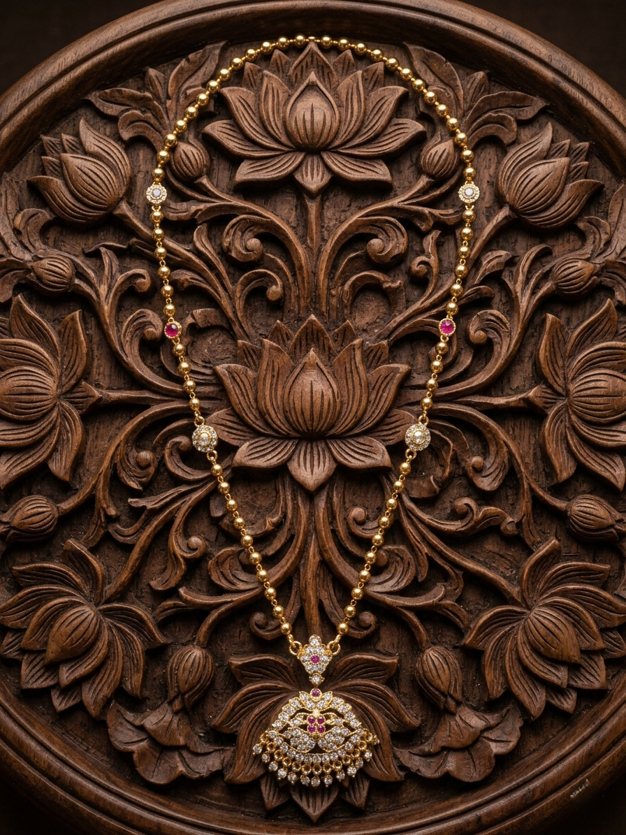 Vintage style panchaloham balls chain long haram with pendent