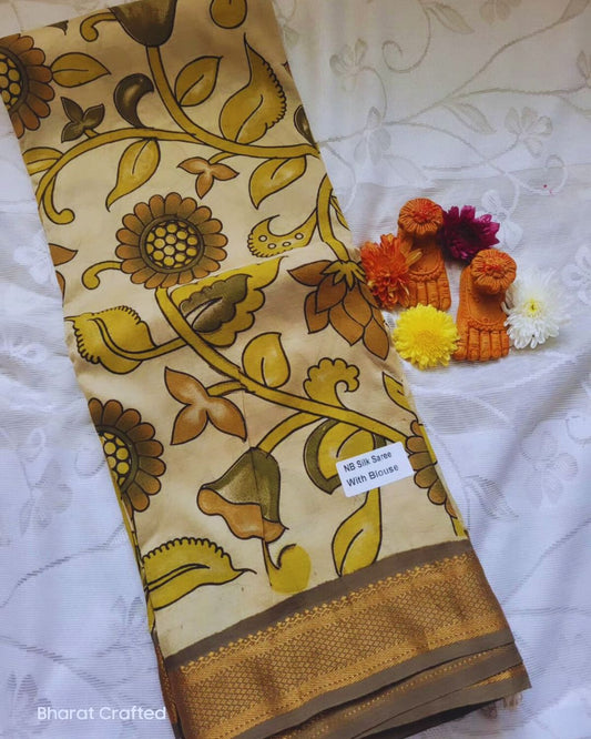 Kalamkari Nizam Border Printed Saree 2