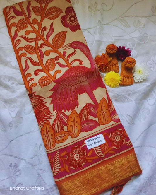 Kalamkari Nizam Border Printed Saree 4