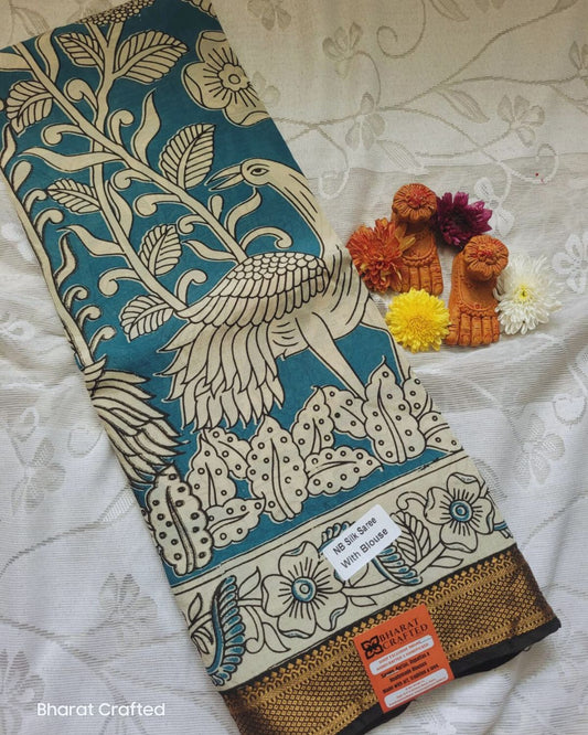 Kalamkari Nizam Border Saree - Sarasa