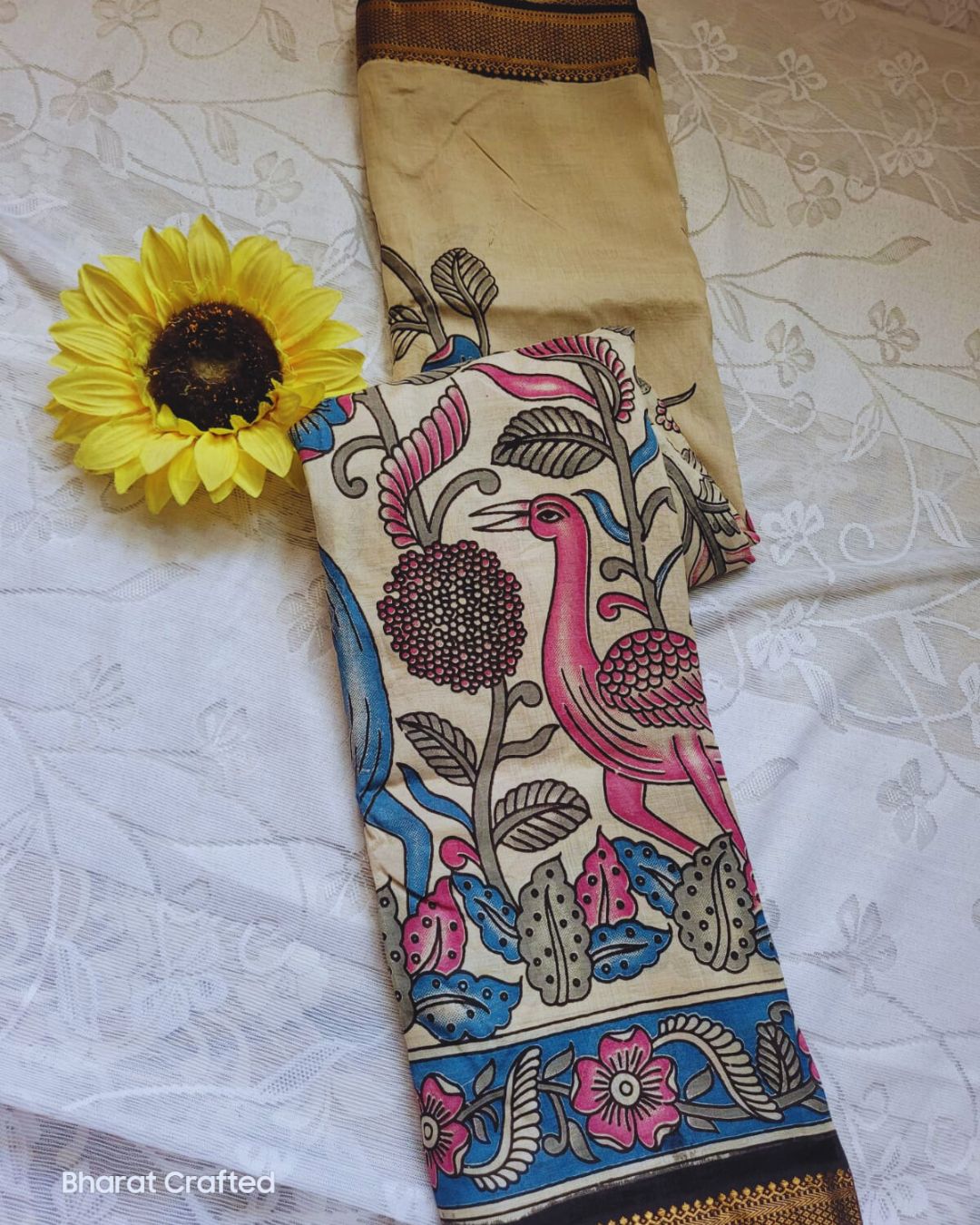 Kalamkari Nizam Border Printed Saree 3