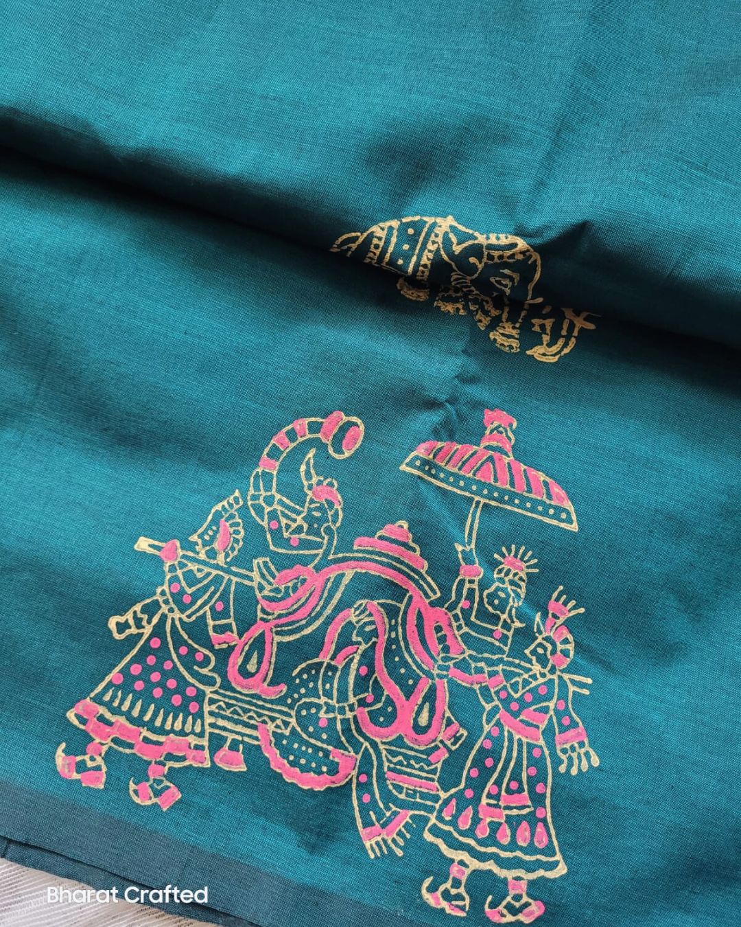 Cotton Mix Block Printed Saree with Contrast Additional Blouse Piece - Shaym Blue Ambari