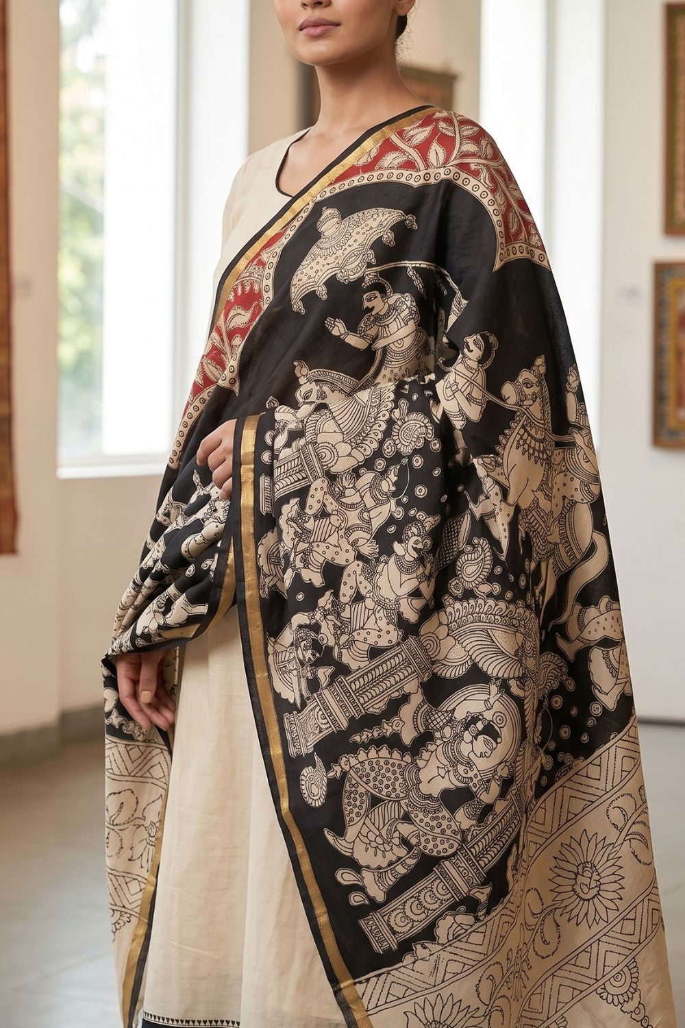 Kalamkari silk chanderi dupatta - rath