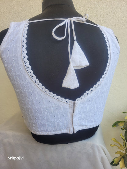 White chikankari readymade padded blouse - sleeveless
