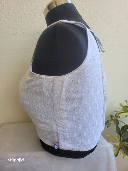 White chikankari readymade padded blouse - sleeveless