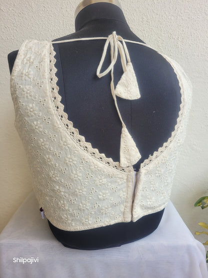 Offwhite chikankari readymade padded blouse - sleeveless