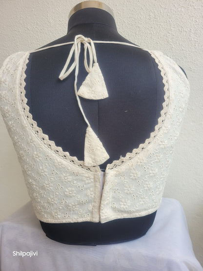Offwhite chikankari readymade padded blouse - sleeveless