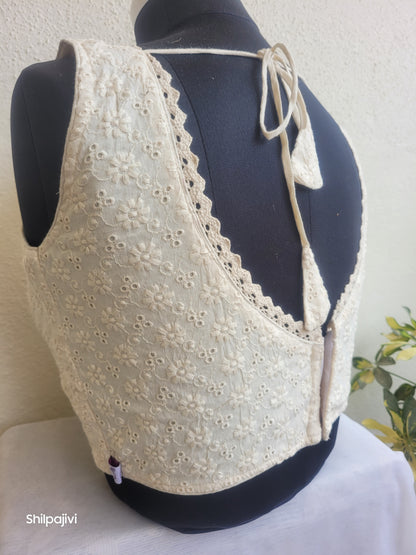 Offwhite chikankari readymade padded blouse - sleeveless