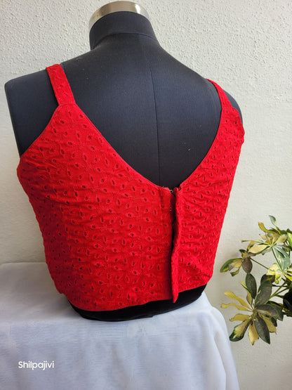 Noodle Strap red Chikankari Readymade Blouse